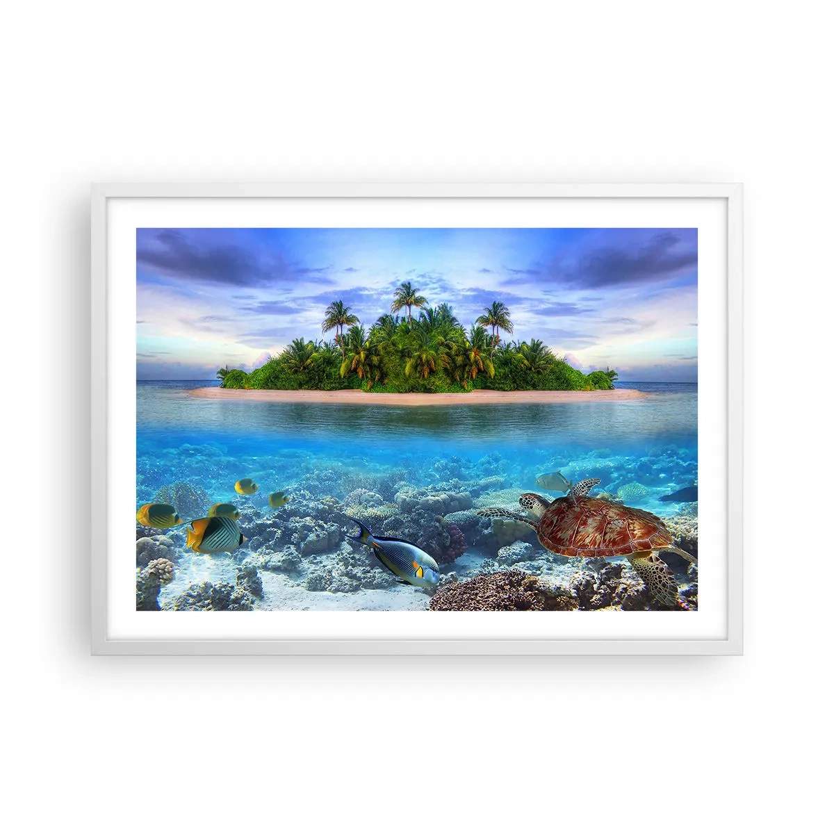 Poster in een witte lijst - Hemels eiland nodigt je uit - 70x50 cm