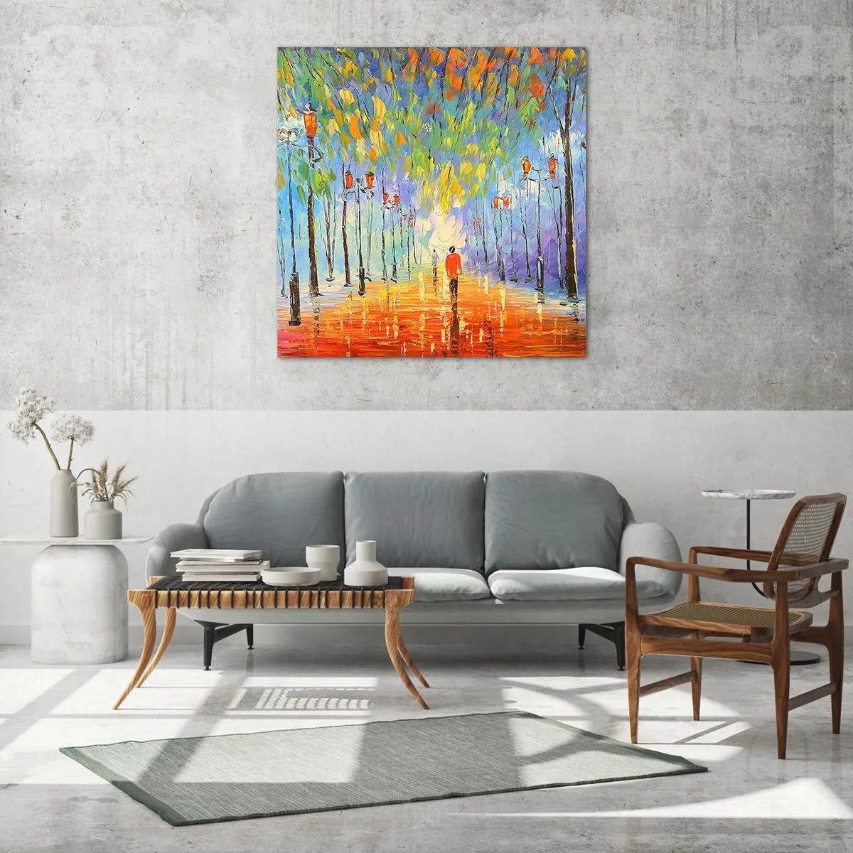 Schilderen op glas - Nachtlied van regen - 60x60 cm