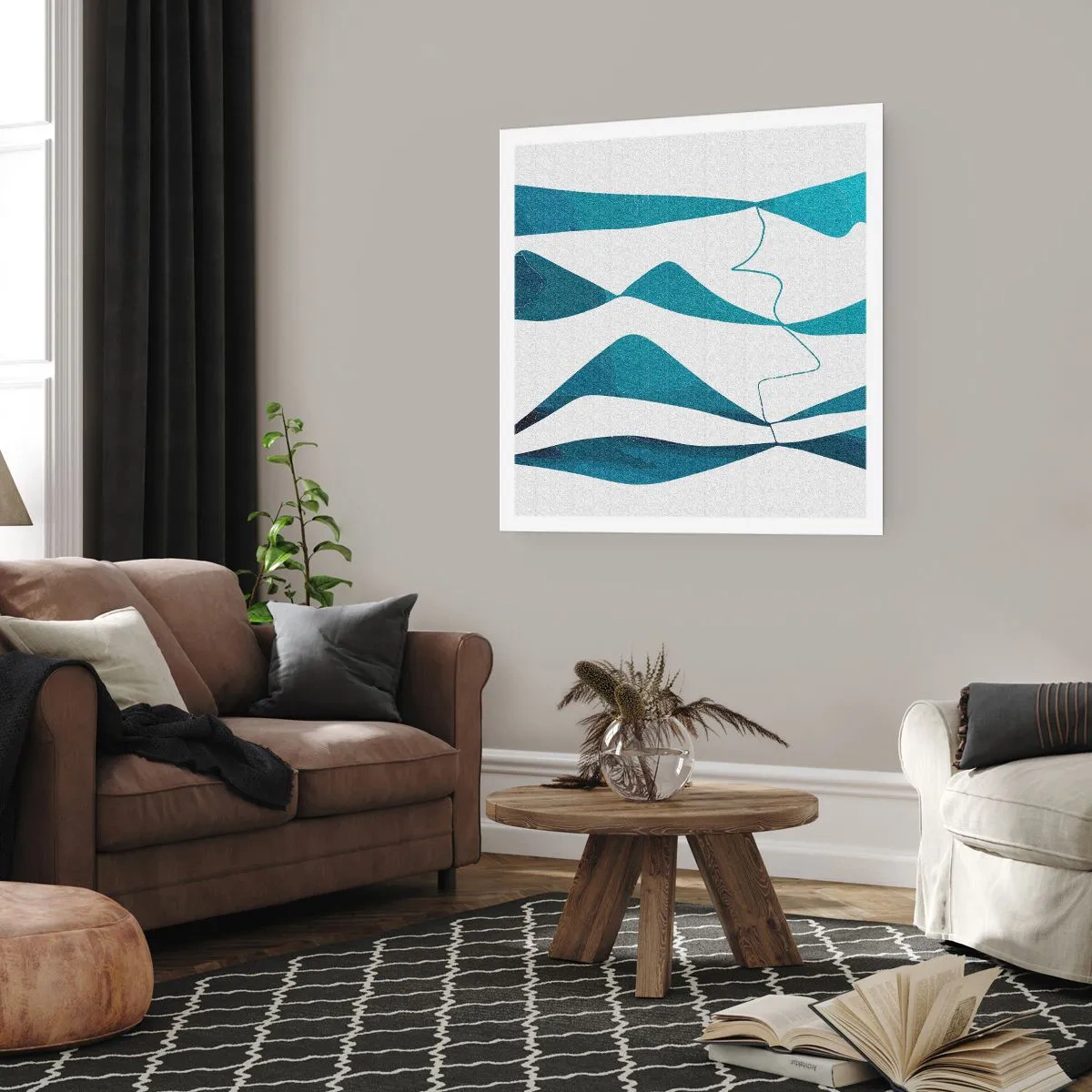 Poster - Abstractie: turquoise verbinding - 30x30 cm