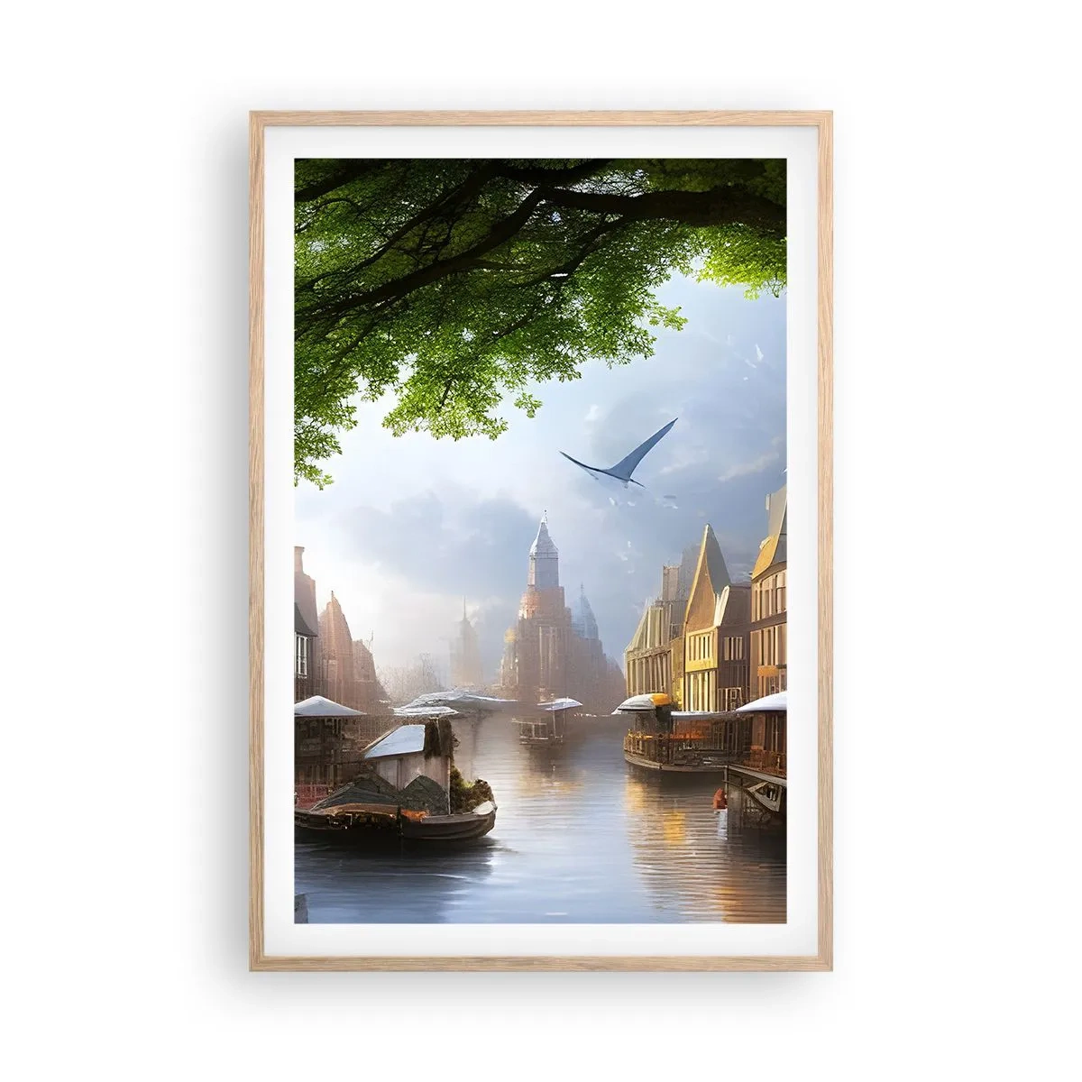 Een poster in een licht eiken lijst - Hollands stadsbeeld - 61x91 cm