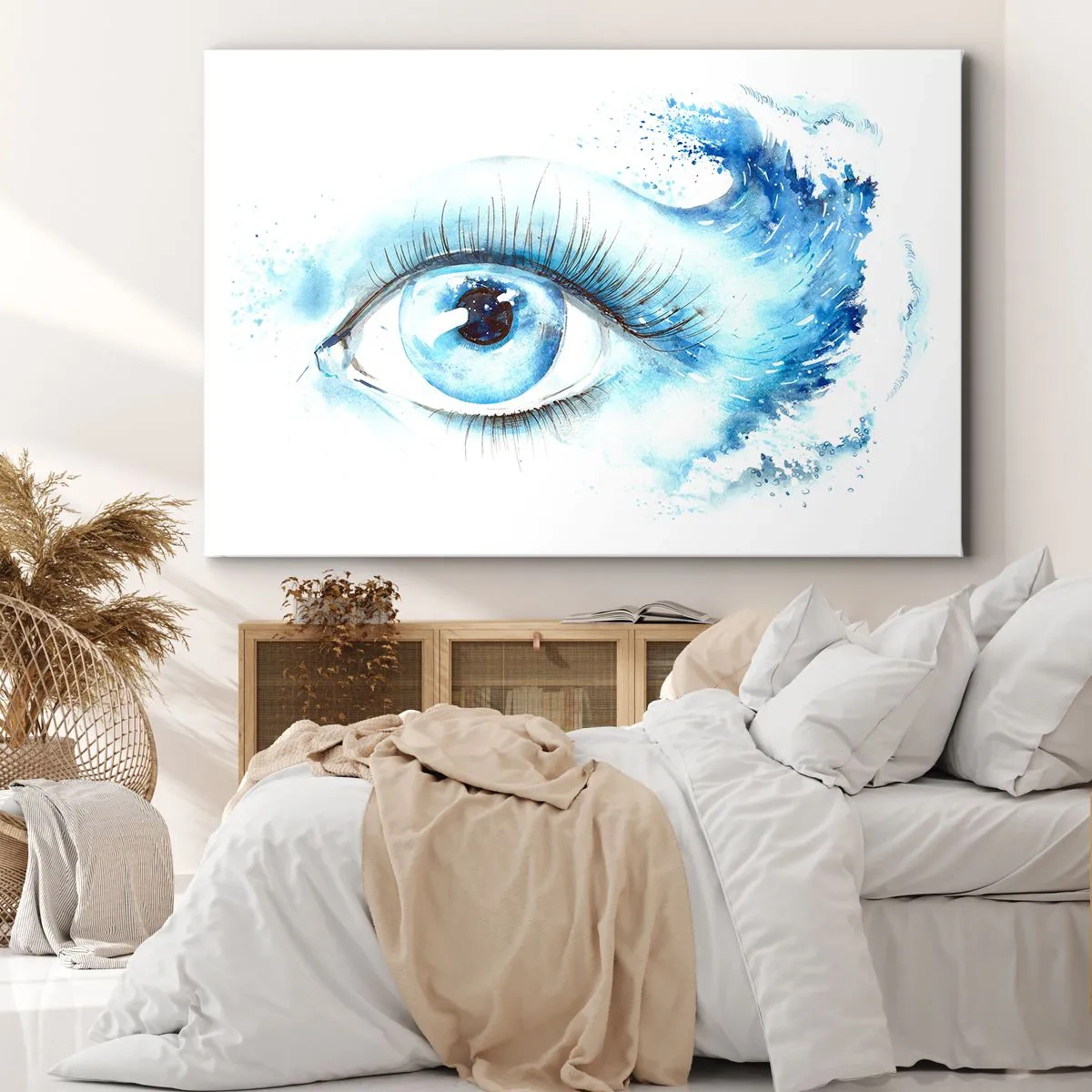 Schilderen op canvas - Artistieke aquarel van een oog met een dynamische golf - 70x50cm - Dompel jezelf onder in het blauw van de blik - Moderne wanddecoratie voor woonkamer en slaapkamer ARTTOR