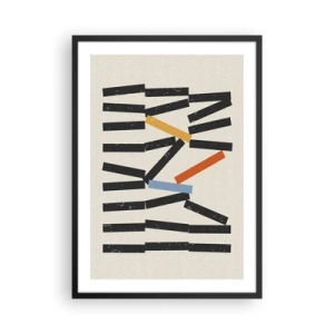 Poster in een zwarte lijst - Abstracte geometrische compositie met kleurrijke accenten - 50x70cm - Domino – compositie - Moderne wanddecoratie voor woonkamer en slaapkamer ARTTOR