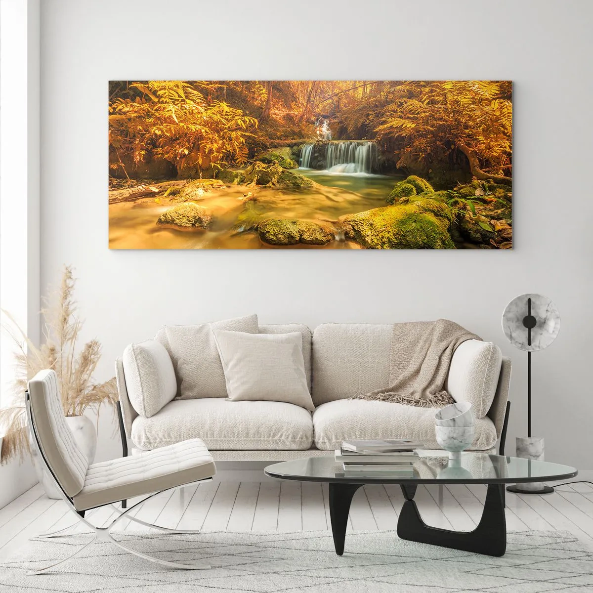 Schilderen op glas - Boscascade in goud - 90x30 cm
