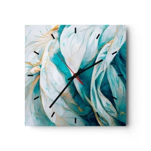 Wandklok - Klok - Blauwe abstractie met een gouden motief - 30x30 cm