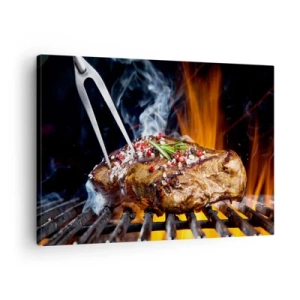 Schilderen op canvas - Gegrilde biefstuk op de grill met kruiden - 70x50cm - Sappig en geurig - Moderne wanddecoratie voor woonkamer en slaapkamer ARTTOR