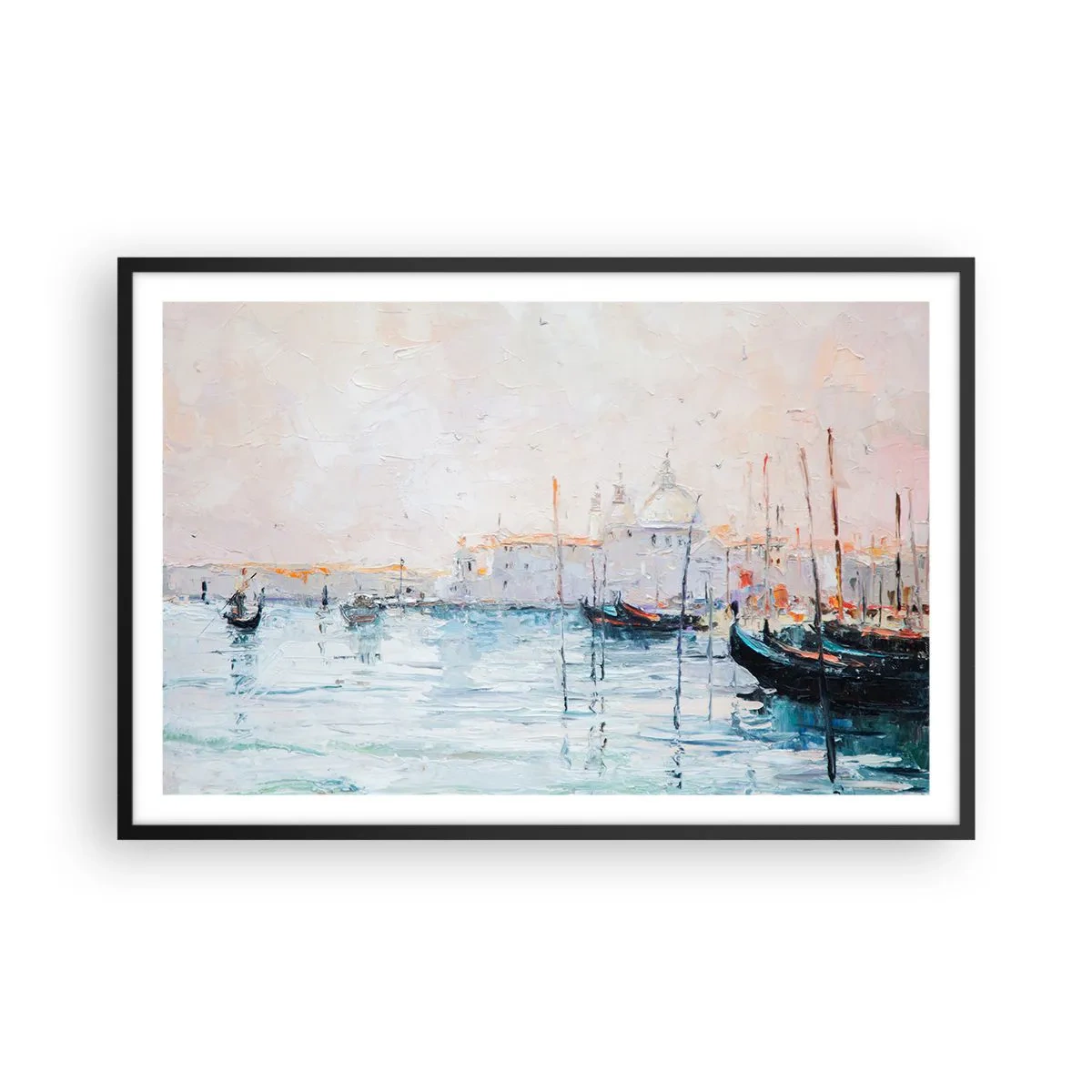 Poster in een zwarte lijst - Achter het water, achter de mist - 91x61 cm