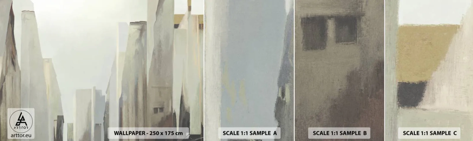 Fotobehang Staaltje Standard Eco - Droom over de stad - Minimalistisch, Helder, Stad - 100x30 cm