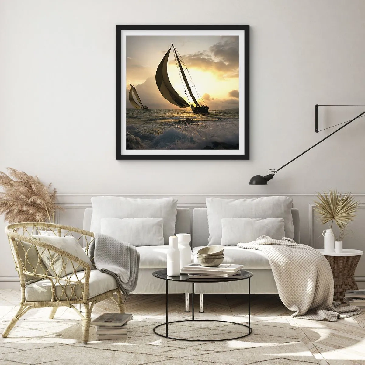 Poster in een zwarte lijst - Met de wind en tegen de wind - 30x30 cm