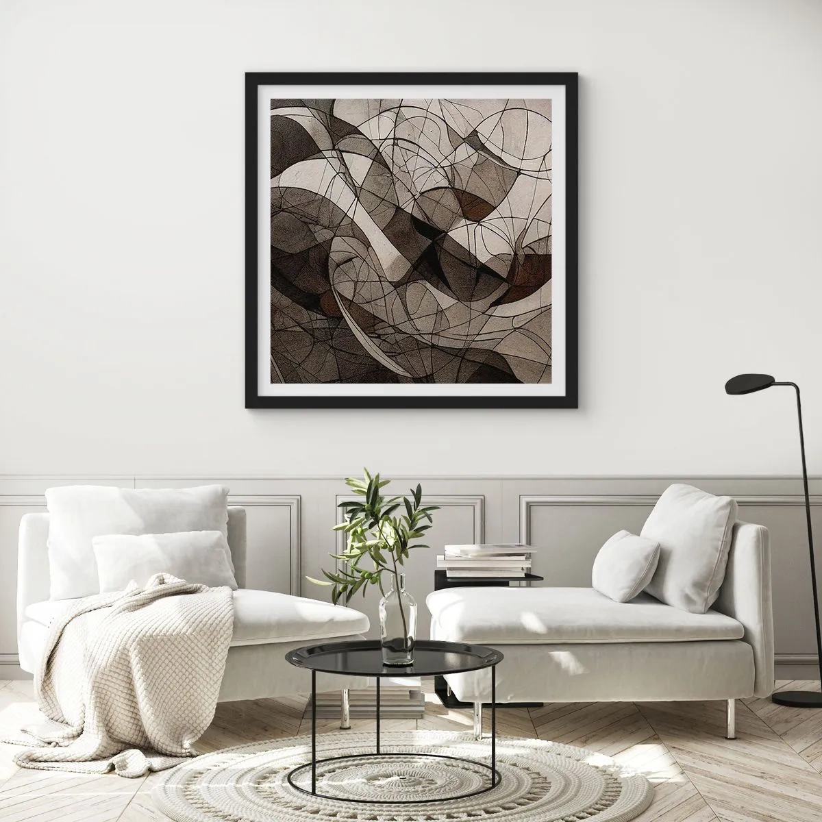 Poster in een zwarte lijst - Circulatie van aardekleuren - 30x30 cm
