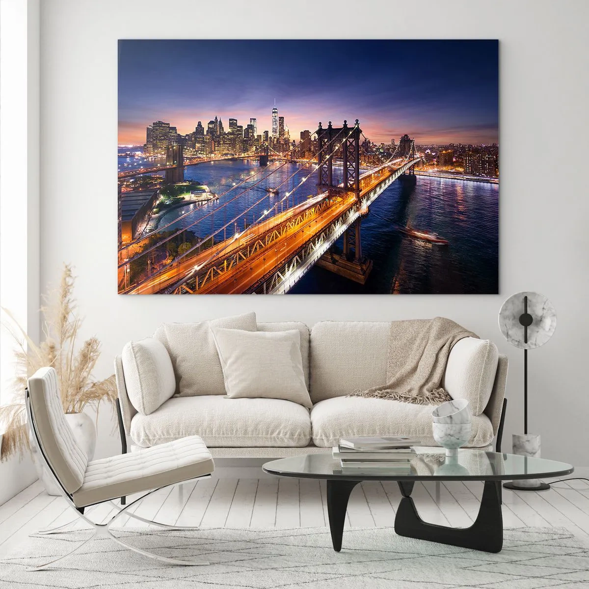 Schilderen op glas - Een stralende brug naar het hart van de stad - 100x70 cm
