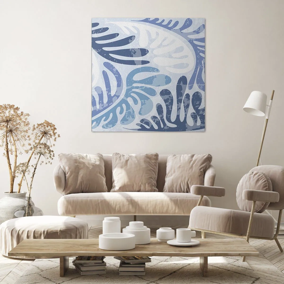 Schilderen op canvas - Blauwe varens - 30x30 cm