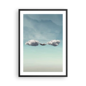 Poster in een zwarte lijst - Een hangmat opgehangen tussen twee wolken tegen de lucht - 50x70cm - Het geluk van het moment - Moderne wanddecoratie voor woonkamer en slaapkamer ARTTOR