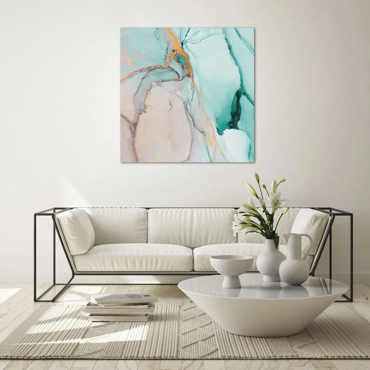 Schilderen op glas - Een dans van vormen en kleuren - 70x70 cm