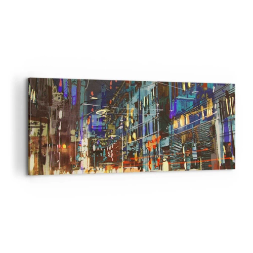 Schilderen op canvas - Avonddrukte op straat - 100x40 cm