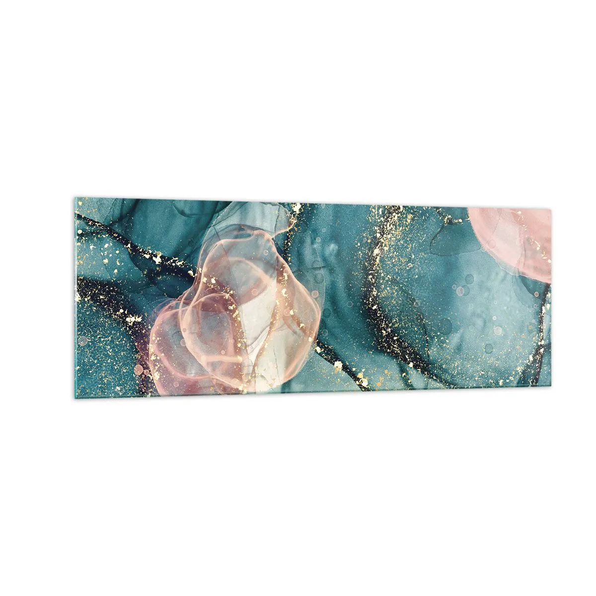 Schilderen op glas - Zijdeblauw, tule roze - 140x50 cm