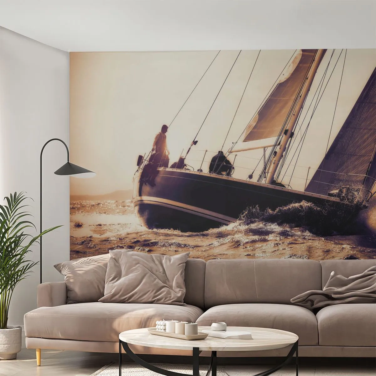 Zelfklevend Fotobehang Deluxe Sticker - Zeil, matroos - Jacht, Zee, het zeilen - 250x175 cm
