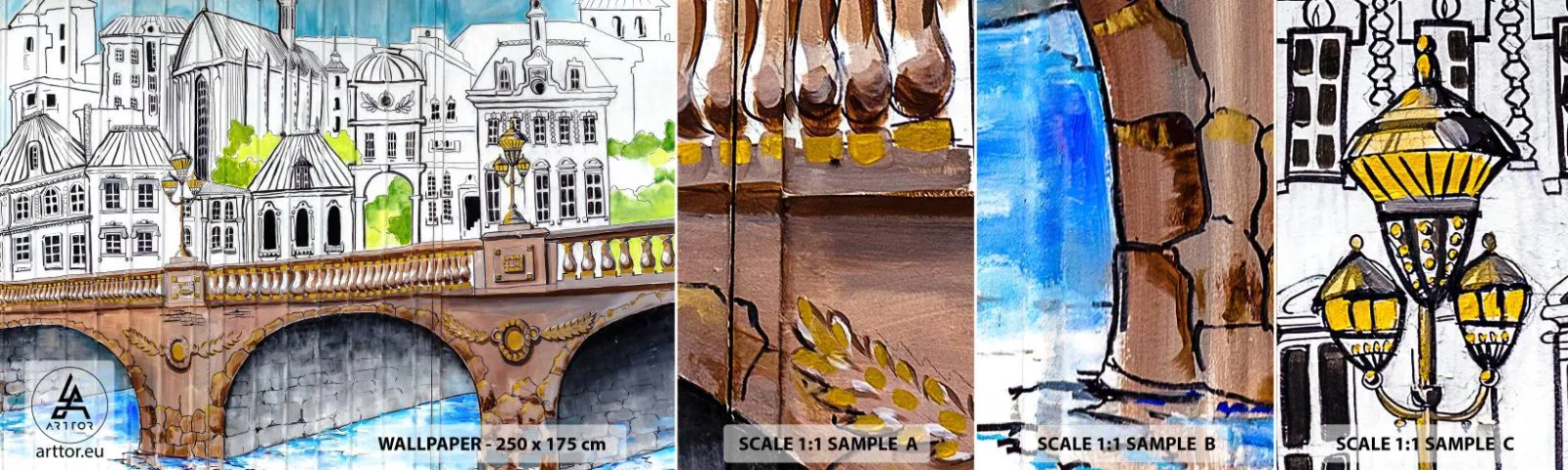 Fotobehang Monster Zelfklevend Deluxe Sticker - De stad als geschilderd - Graffiti, Frankrijk, Architectuur - 100x30 cm