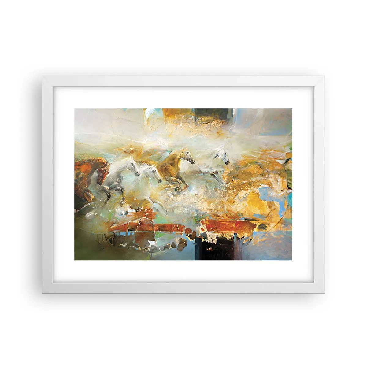 Poster in een witte lijst - Galopperen door het licht - 40x30 cm