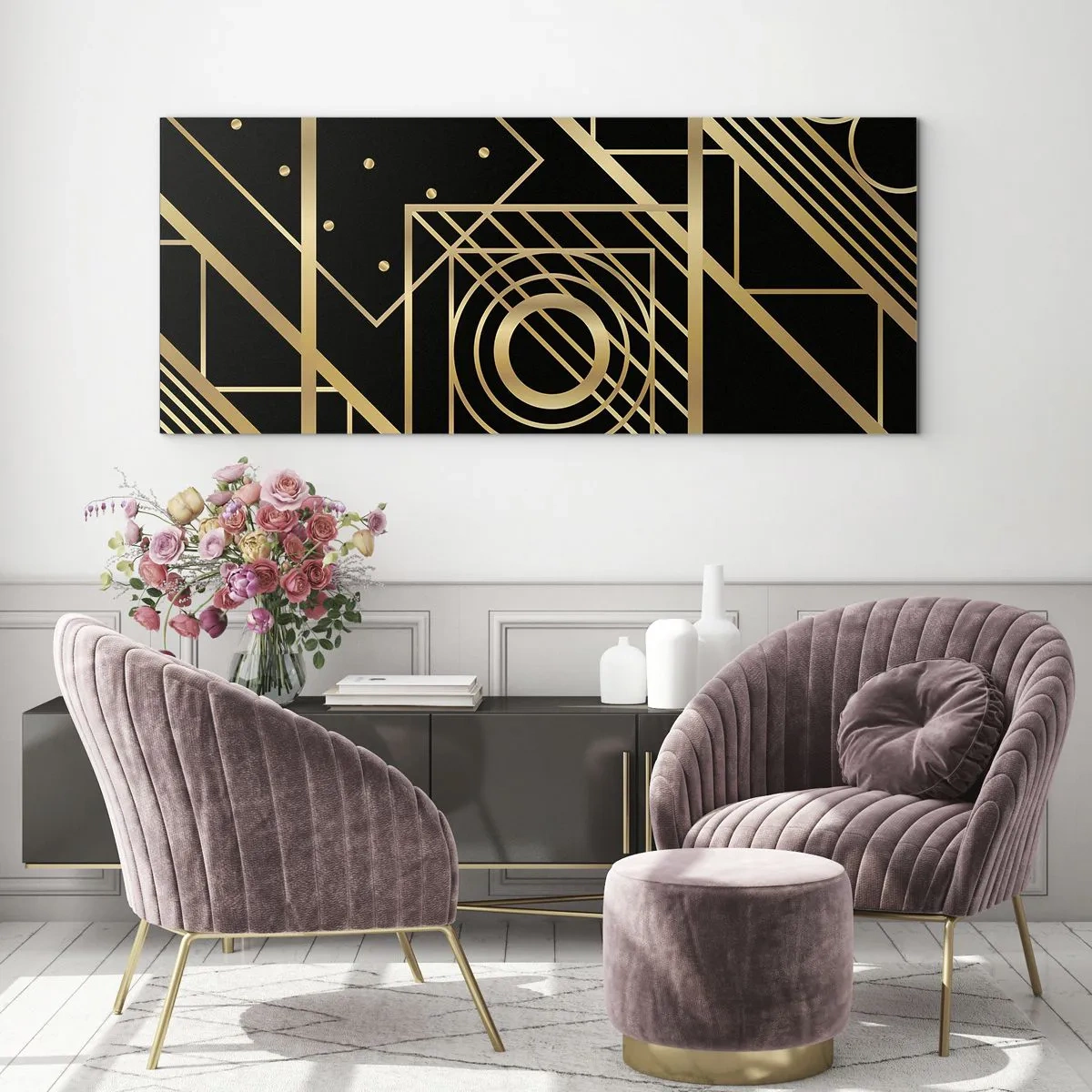 Schilderen op glas - Gouden geometrie - 90x30 cm