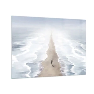 Schilderen op glas - Een figuur die alleen naar de horizon loopt tussen de golven - 70x50cm - Een gouden toekomst - Moderne wanddecoratie voor woonkamer en slaapkamer ARTTOR