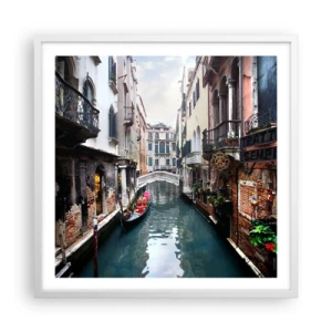 Poster in een witte lijst - Venetiaans landschap met een gondel en een brug - 60x60 cm