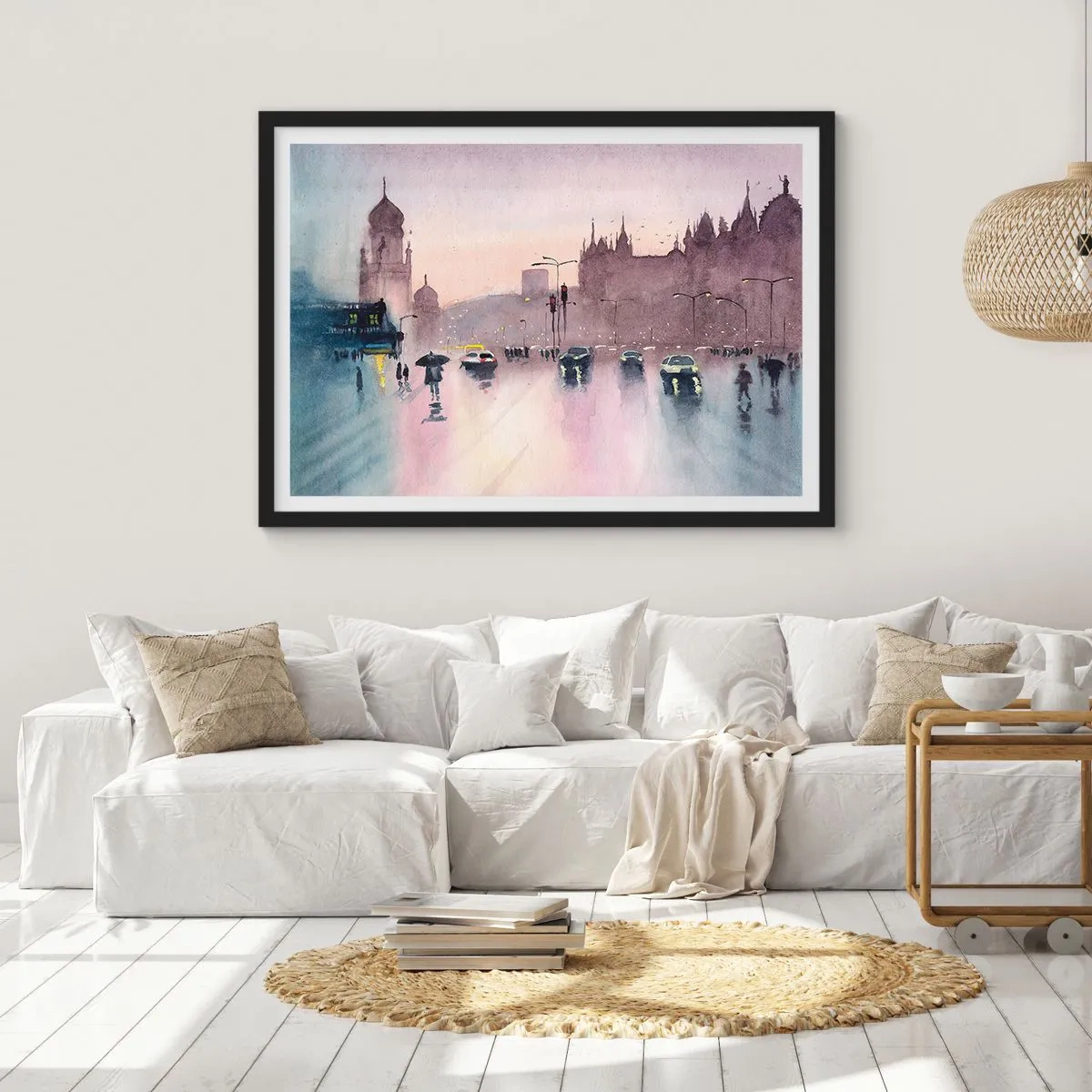 Poster in een zwarte lijst - In de regenachtige nevel - 100x70 cm