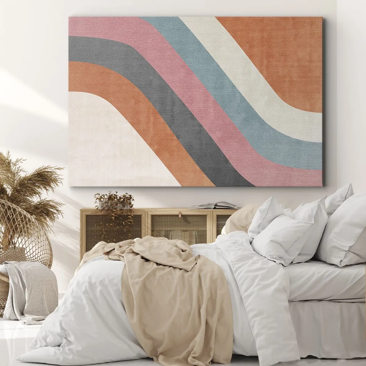 Schilderen op canvas - Kleurrijke retro strepen - 70x50cm - Diagonale compositie – beweging - Moderne wanddecoratie voor woonkamer en slaapkamer ARTTOR