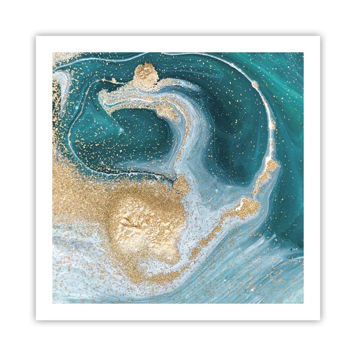 Poster - Een werveling van goud en turkoois - 60x60 cm