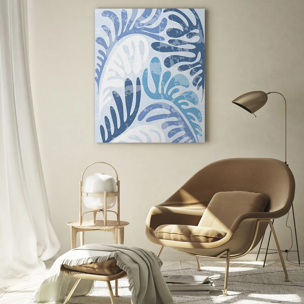 Schilderen op glas - Blauwe varens - 50x70 cm