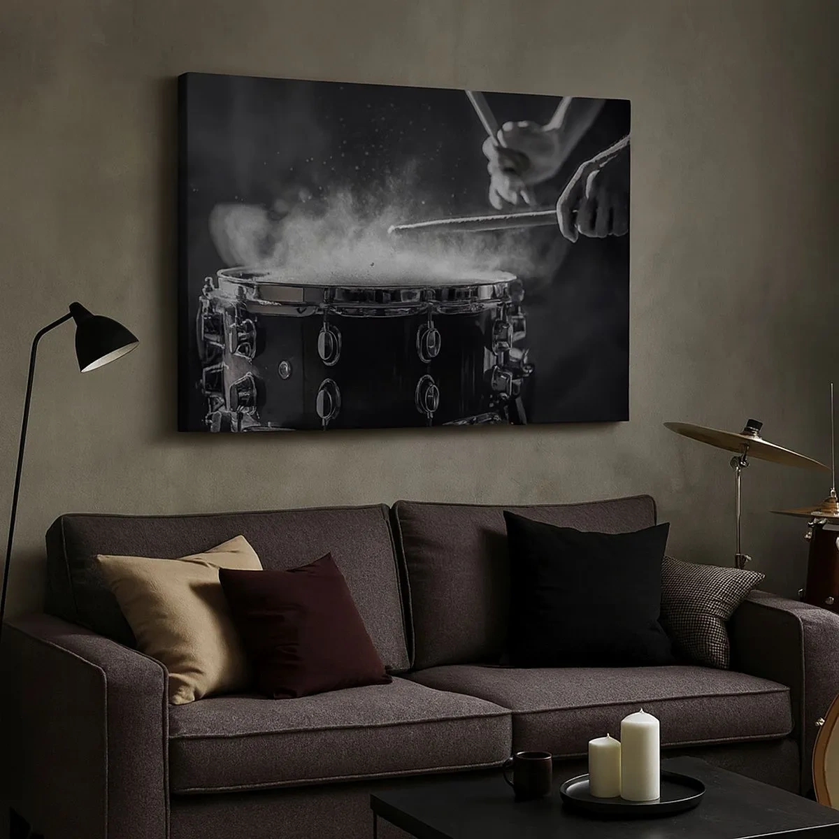 Schilderen op canvas - Met stokken op de snaredrum slaan met een stofeffect - 70x50cm - De pols van de muziek - Moderne wanddecoratie voor woonkamer en slaapkamer ARTTOR