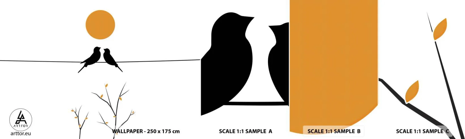 Fotobehang Staaltje Standard Eco - Nachtegalen avond - Abstractie, Vogels, Grafisch - 100x30 cm