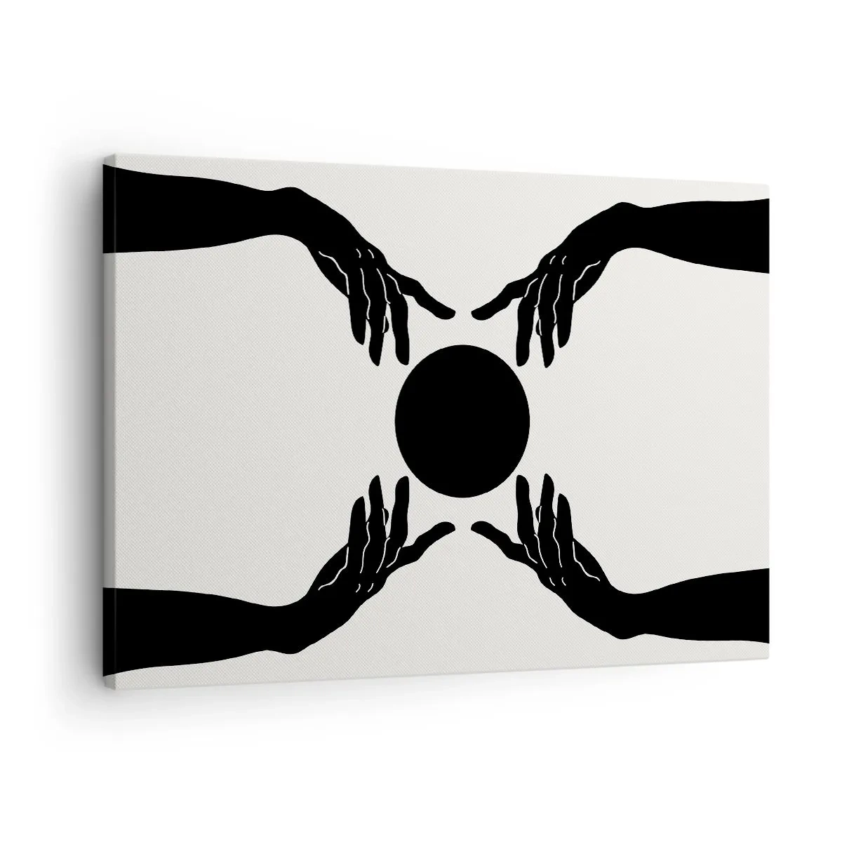 Schilderen op canvas - Zwarte handen in een symmetrische compositie met een bal - 70x50cm - Geheim teken - Moderne wanddecoratie voor woonkamer en slaapkamer ARTTOR