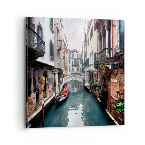 Schilderen op canvas - Venetiaans landschap met een gondel en een brug - 70x70 cm