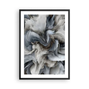 Poster in een zwarte lijst - Een abstracte explosie van kleuren in tinten grijs en blauw. - 50x70cm - Steen en bloem - Moderne wanddecoratie voor woonkamer en slaapkamer ARTTOR