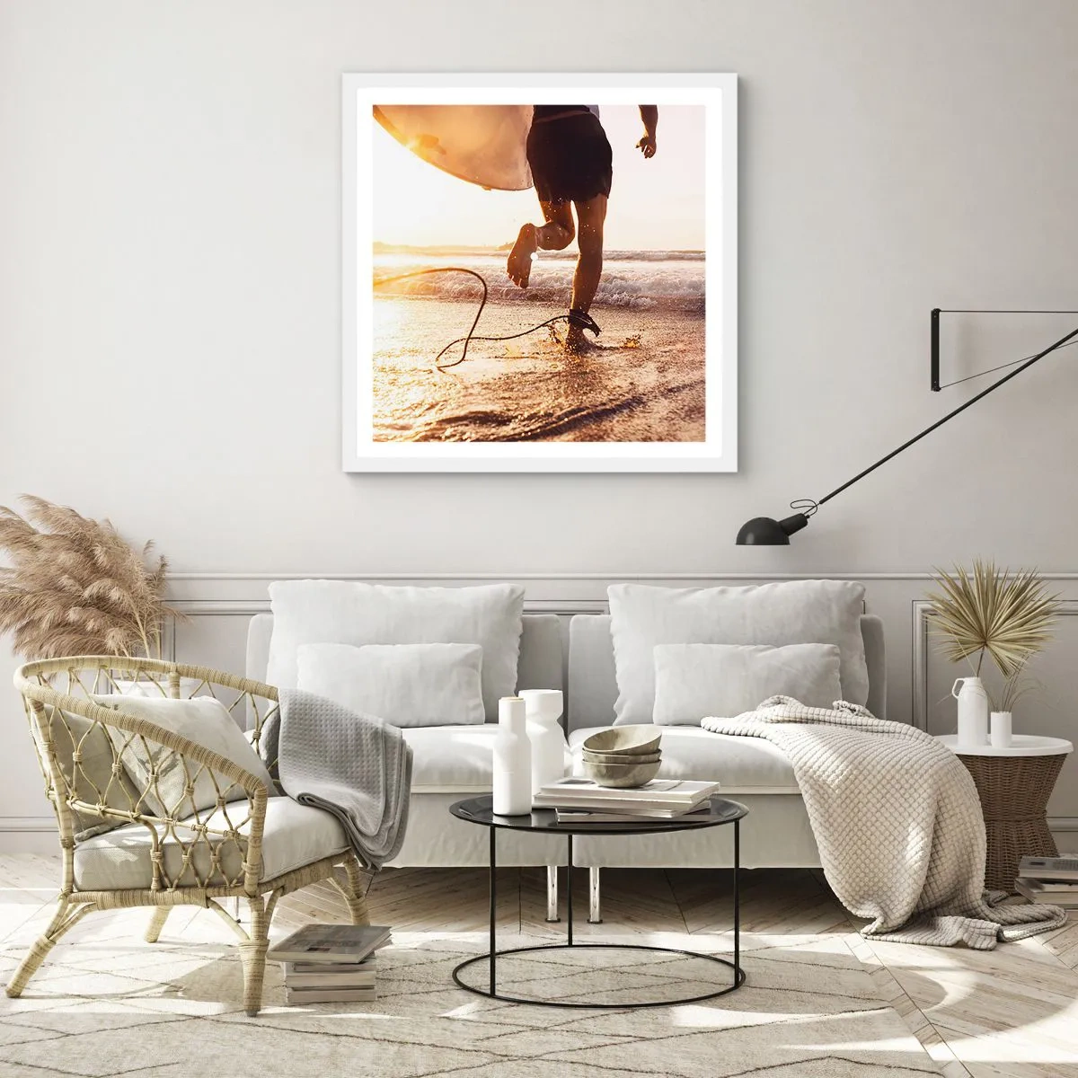 Poster in een witte lijst - Om de golf te ontmoeten - 50x50 cm