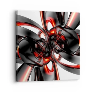 Schilderen op canvas - Beweging in grafiet en rood - 30x30 cm