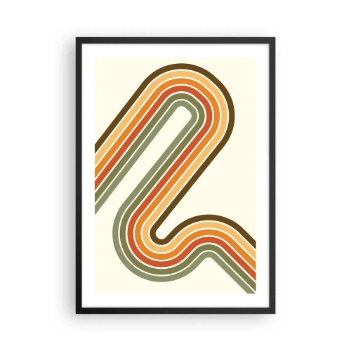 Poster in een zwarte lijst - Kleurrijke lijnen in retrostijl - 50x70cm - Zigzag naar het doel - Moderne wanddecoratie voor woonkamer en slaapkamer ARTTOR