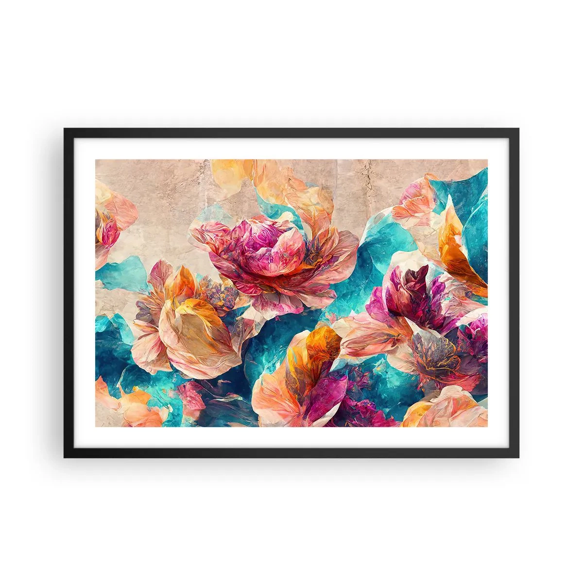 Poster in een zwarte lijst - Kleurrijke pracht van het boeket - 70x50 cm