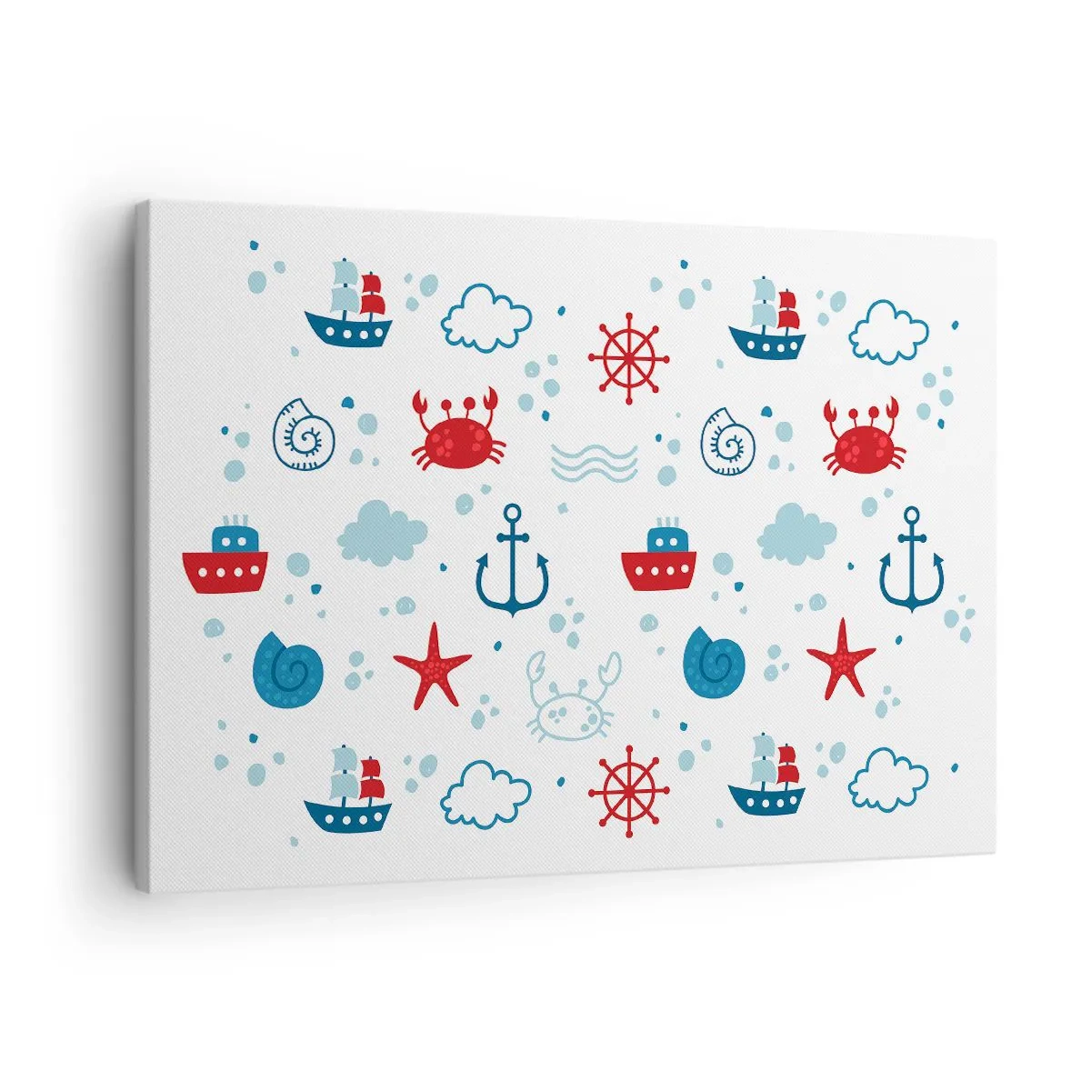 Schilderen op canvas - Nautisch patroon met ankers, schepen en krabben - 70x50cm - Zee sprookje - Moderne wanddecoratie voor woonkamer en slaapkamer ARTTOR