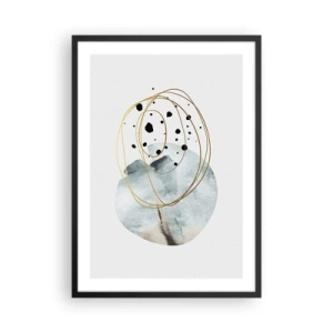 Poster in een zwarte lijst - Minimalistische abstractie met accenten van goud en blauw - 50x70cm - Omarmd door de ruimte - Moderne wanddecoratie voor woonkamer en slaapkamer ARTTOR