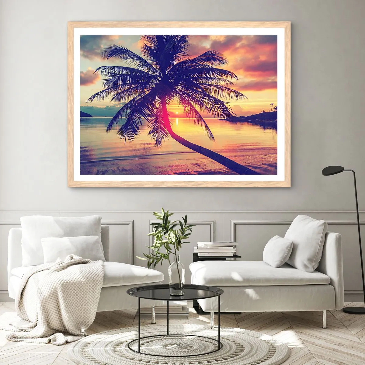Een poster in een licht eiken lijst - Avond onder de palmbomen - 40x30 cm
