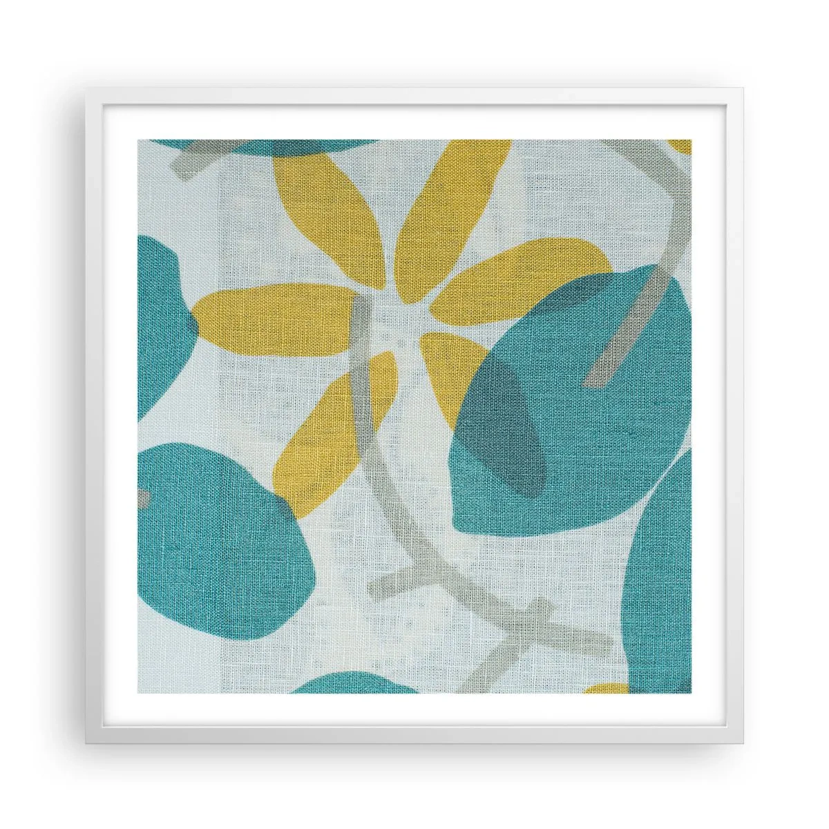 Poster in een witte lijst - Tussen de azuurblauwe bladeren - 60x60 cm