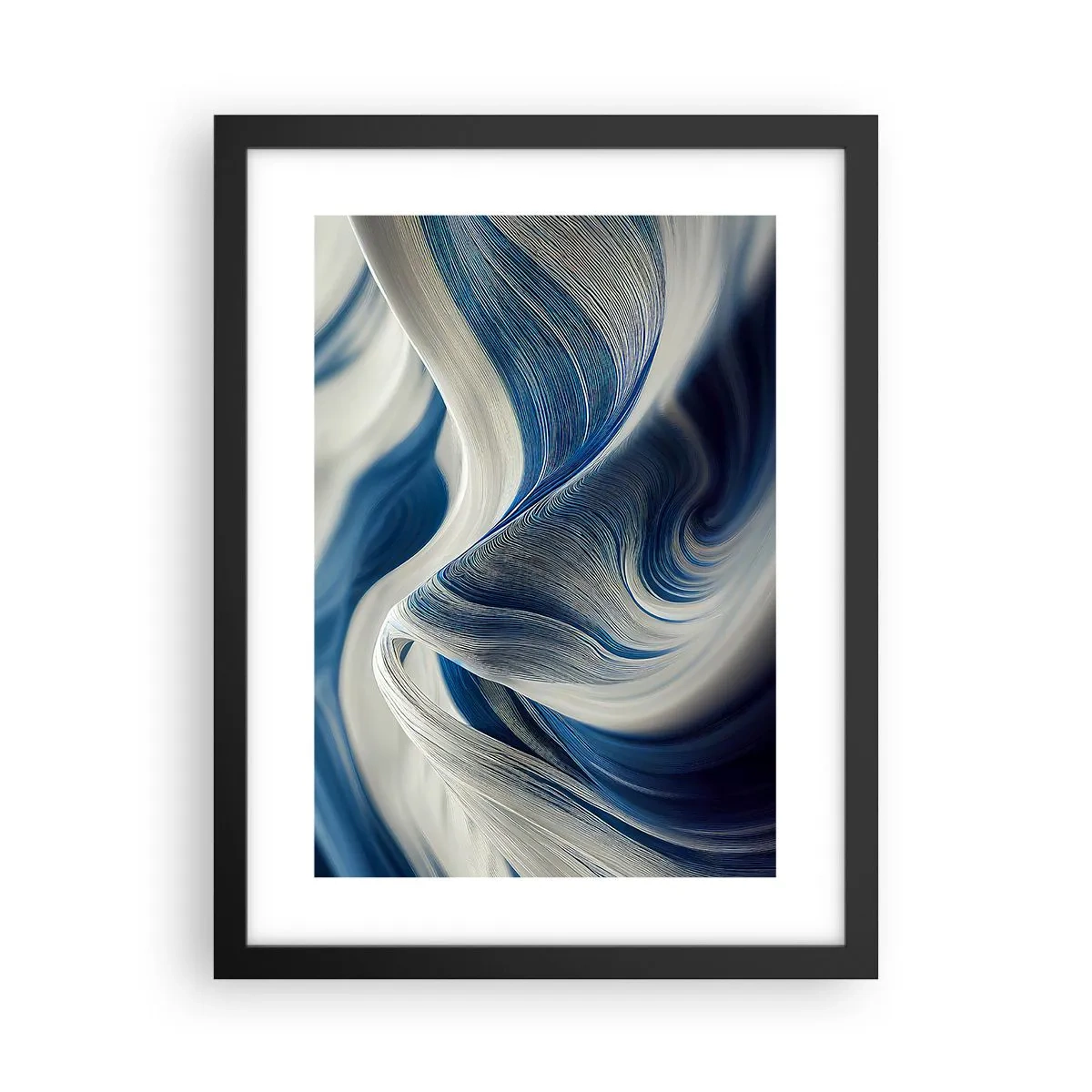 Poster in een zwarte lijst - De vloeibaarheid van blauw en wit - 30x40 cm