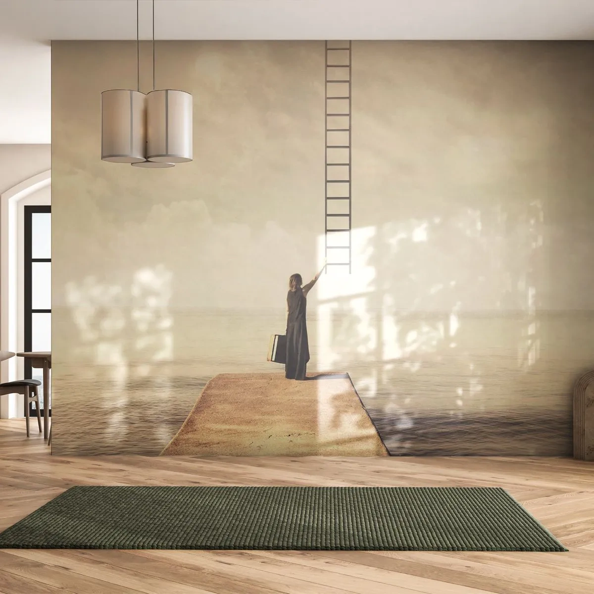 Fotobehang Premium Sand - Een magische reis - Abstractie, Vrouw, Ladder - 100x70 cm
