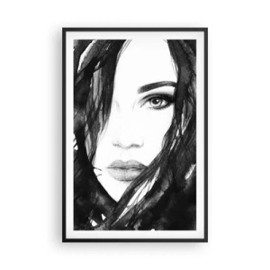 Poster in een zwarte lijst - Portret van een dame in zwart en wit - 61x91 cm