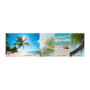 Fotobehang Monster Premium Sand - Aan niemand laten zien - Landschap, Strand, Kokospalm - 100x30 cm