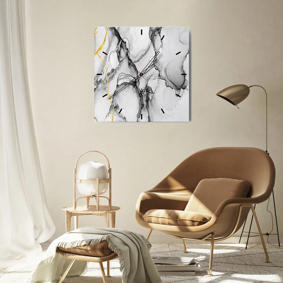 Wandklok - Klok - Compositie met een gouden motief - 40x40 cm