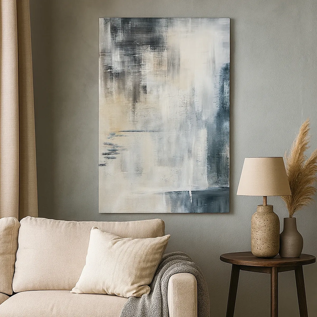 Schilderen op canvas - Achter het blauwe gordijn - 50x70 cm