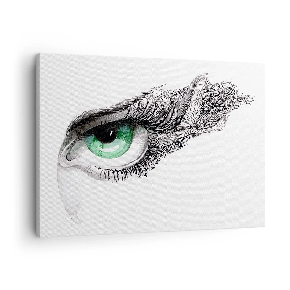 Schilderen op canvas - Artistiek oog met groene iris en getekende details - 70x50cm - Mooi en klaar om aan te vallen - Moderne wanddecoratie voor woonkamer en slaapkamer ARTTOR