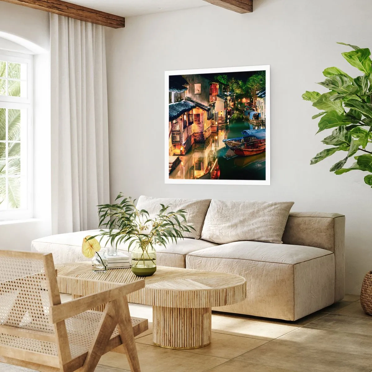 Poster - Een avond op een Chinese straat - 60x60 cm